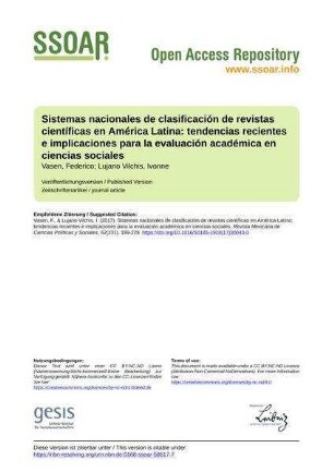 Sistemas nacionales de clasificación de revistas científicas en América Latina: tendencias recientes e implicaciones para la evaluación académica en ciencias sociales