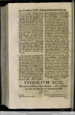 Consilium XCIII. De transmissione hereditatis: ubi differentia inter heredes suos & extraneos solide ostenditur