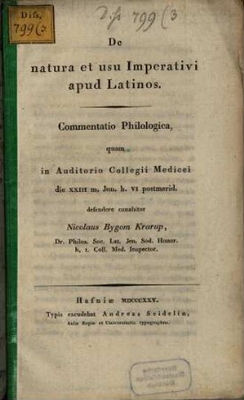 De natura et usu imperativi apud Latinos : commentatio philol.