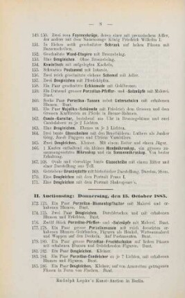II. Auctionstag: Donnerstag, den 15. October 1885