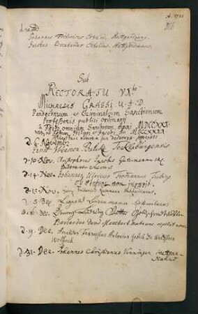Winterhalbjahr 1721/1722. Rektorat Michael Graß