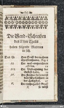 Die Send-Schreiben des IIIten Theils haben folgende Materien in sich