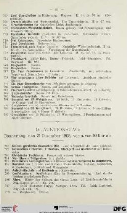IV. Auktionstag: Donnerstag, den 21. Dezember 1905 (Nr. 788-1007)