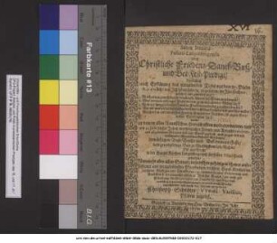Sacra Irenica Polizio-Langenbergensia oder Christliche Friedens-Danck-Buß- und Bet-Fest-Predigt : darinnen nach Erklärung des verordneten Texts aus dem 85. Psalm v. 9. 10. ... gelehret und gewiesen wird: 1. Welches das gewisseste und bewärteste Mittel sey/ Friede zu erlangen ... ; welche an dem in allen Reussischen Herrschafften wolverordnetem/ und am 31. Iulii dieses Jahrs ... celebrirtem allgemeinem Friedens-Lob und Danck zugleich auch wegen des mit einfallenden Monatlichen Buß- und Bet-Tages/ demüthigen Buß- Beicht- und Bekehrungs-Feste ... in der Haupt-Kirchen Langenberg/ und derselben Filial Politz gehalten/ Nunmehr aber allen Seinen/ doselbsthin gehörigen ... Pfarrkindern/ in ihren Hauß-Kirchen ... zugeschrieben und durch den Abdruck mitgetheilet Christoph Schröter/ Weida-Variscus, Pfarrer daselbst