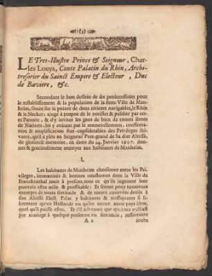 Le Tres-Illustre Prince & Seigneur, Charles Louys, Conte Palatin du Rhin, Architresorier du Sainct Empire & Electeur, Duc de Baviere ...