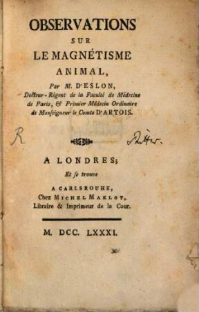 Observations sur le Magnétisme animal