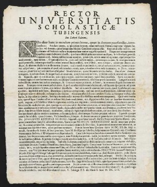 Rector Universitatis Scholasticae Tubingensis Suo Lectori Salutem