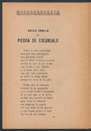 Estilo criollo de piedra de escándalo