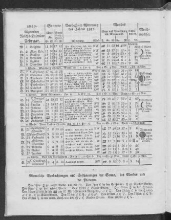 1819. Allgemeiner Reichs-Kalender. Februar.
