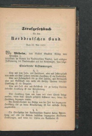 Strafgesetzbuch für den Norddeutschen Bund