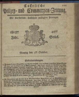 40tes Stueck, Montag den 3ten October 1803