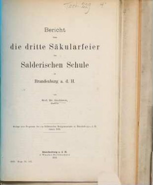 Programm des Von-Saldernschen Realgymnasiums in Brandenburg a.d.H. : für das Schuljahr .... 1889/90