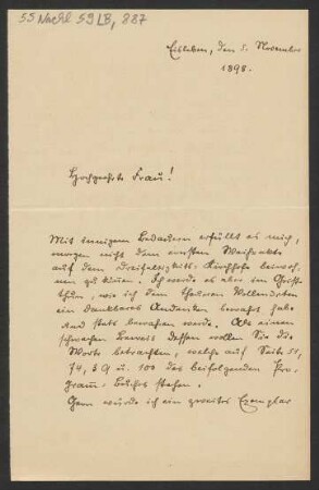 Brief an Hermine Bargiel : 05.11.1898