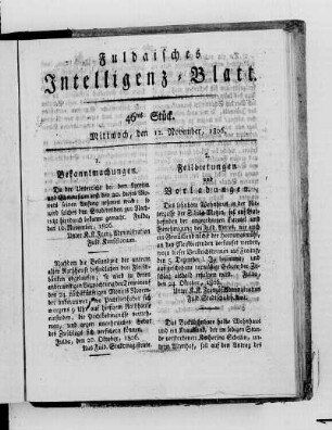 46tes Stück, Ausgabe vom 12. November 1806