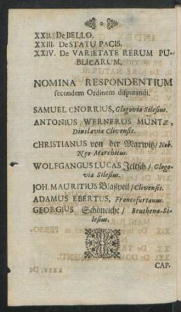 Nomina Respondentium secundem Ordinem disputandi