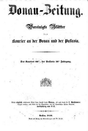 Donau-Zeitung. 1856,1/6 = Jg. 66 = Jg. 16