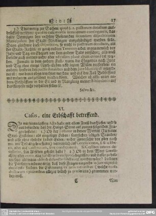 VI. Casus, eine Erbschafft betreffend
