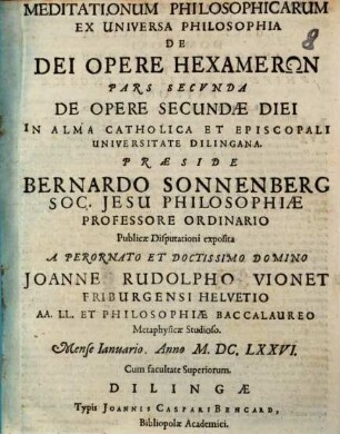 Meditationum Philosophicarum Ex Universa Philosophia De Dei Opere Hexamerōn Pars ..., 2. De Opere Secundae Diei
