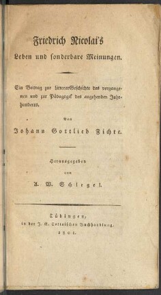 Friedrich Nicolai's Leben und sonderbare Meinungen