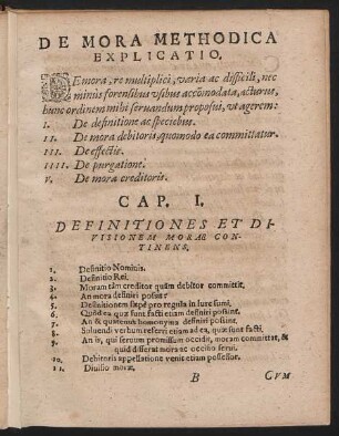 Cap. I. Definitiones Et Divisionem Morae Continens.