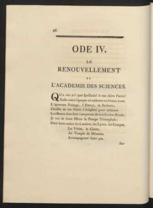 Ode IV. Le Renouvellement De L'Academie Des Sciences.