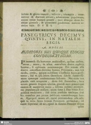 Panegyricus Decimus Quintus, In Natalem Regis. A. MDCCXI.