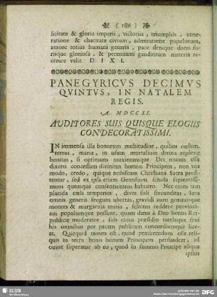 Panegyricus Decimus Quintus, In Natalem Regis. A. MDCCXI.