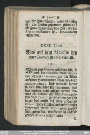 XXXII. Titul. Was auf dem Marche bey einer Convoy zu observiren ist.