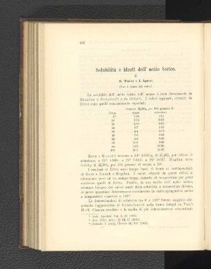 Solubilità e idrati dell' acido borico.