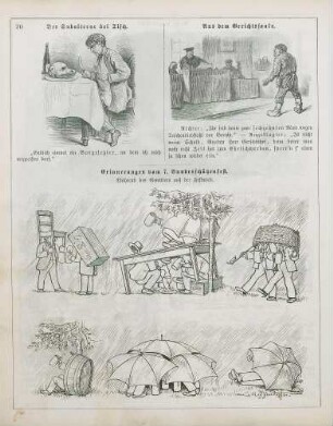 "Der Subalterne bei Tisch" "Aud dem Gerichtssaale" "Erinnerungen vom 7. Bundesschützenfest"