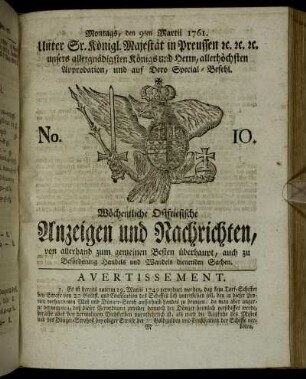 No. 10. Montags, den 9ten Martii 1761.