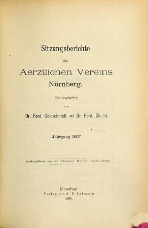 Sitzungsberichte des Ärztlichen Vereins Nürnberg. 1897
