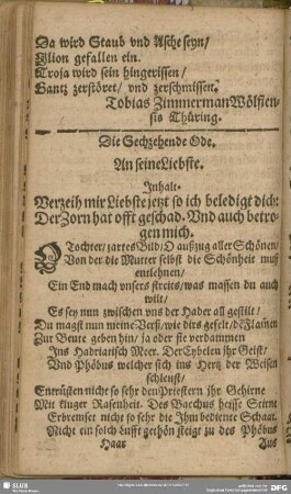 Die Sechzehende Ode. An seine Liebste