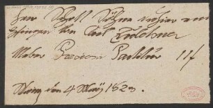 Lieferscheine über Carl Maria von Webers "Der Freischütz" und andere Partituren