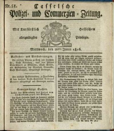 Nr. 51, Mittwoch, den 26sten Junii 1816