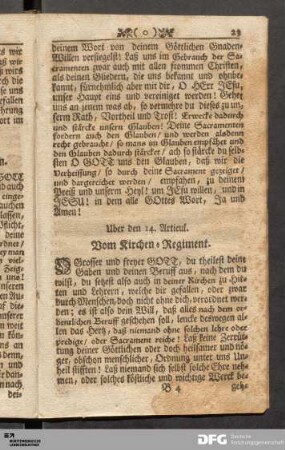 Uber den 14. Articul. Vom Kirchen-Regiment.