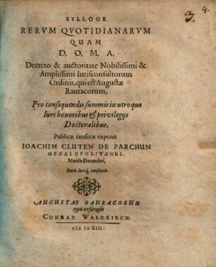 Sylloge rerum quotidianarum : [Diss. inaug.]