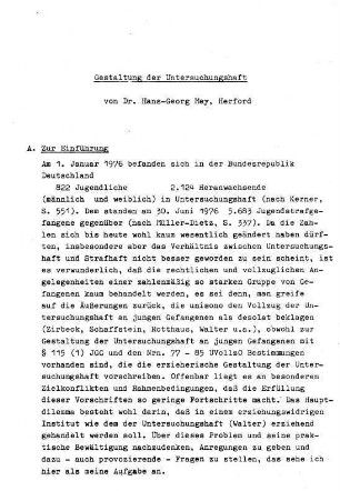 0d-26, Gestaltung der Untersuchungshaft