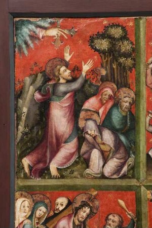 Schottener Altar — Szenen aus der Passion Christi — Gethsemane, vor Herodes, Kreuztragung und Kreuzigung — Gebet im Garten von Gethsemane