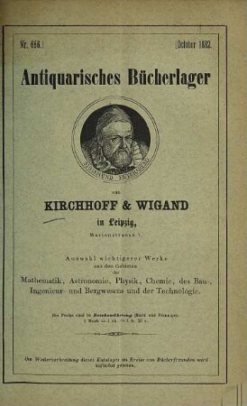 Antiquarisches Bücherlager von Kirchhoff & Wigand in Leipzig. 656. 1882