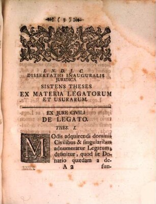 Diss. iur. inaug. sistens theses ex materia legatorum et usurarum