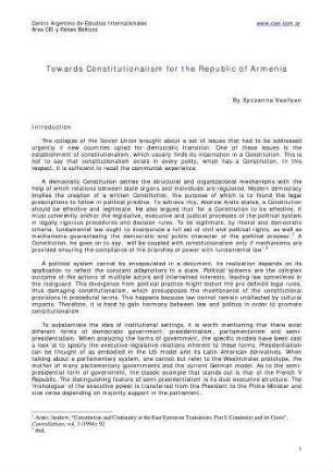 Towards constitutionalism for the Republic of Armenia