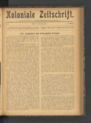 Die Aufgaben der Kolonialen Presse.
