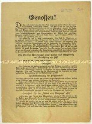 Flugblatt der Reichsregierung gegen den Januaraufstand in Berlin