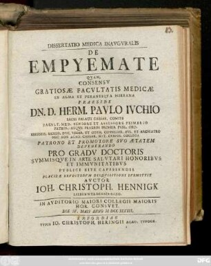 Dissertatio Medica Inavgvralis De Empyemate