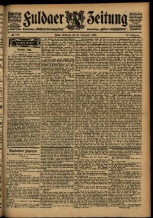 Erste Ausgabe vom Mittwoch, den 21. September 1904.