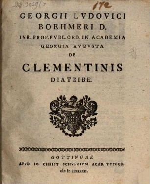 Georgii Ludovici Boehmeri ... de Clementinis diatribe