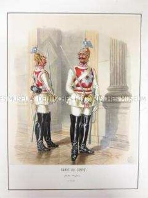 Uniformdarstellung, Reiter der Garde du Corps in Gala-Uniform, Preußen, 1864. Tafel 21 aus: Schindler: Militair-Album.