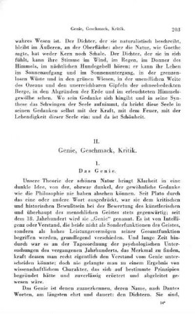 II. Genie, Geschmack, Kritik