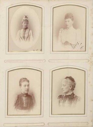 links oben: "Mary" rechts oben: "Mosey" links unten: Prinzessin Viktoria von Baden rechts unten: Marie Fürstin zu Wied, geborene Prinzessin von Nassau-Weilburg